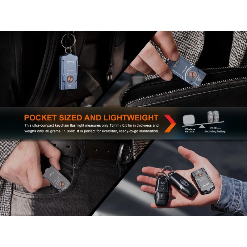 FENIX TORCIA PORTACHIAVI TUTTA IN METALLO E03R V2.0 - BLU