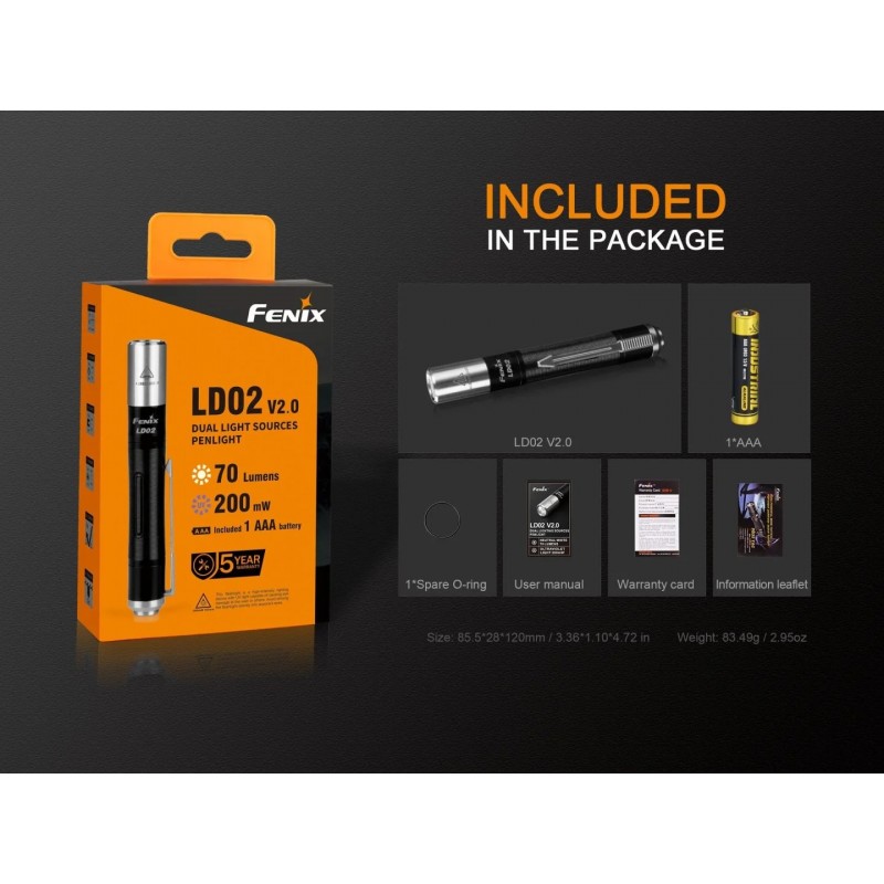 FENIX DOPPIA FONTE DI ILLUMINAZIONE PENLIGHT LD02 V2.0 LED