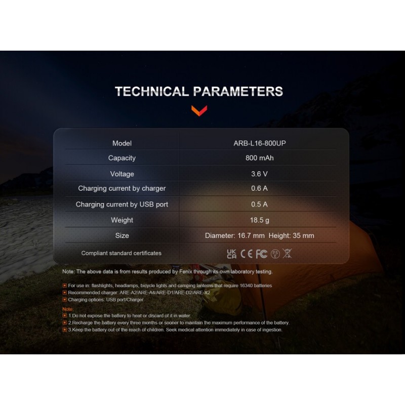 FENIX BATTERIA RCR123A RICARICABILE / 16340 / 800MAH (LI-ION)