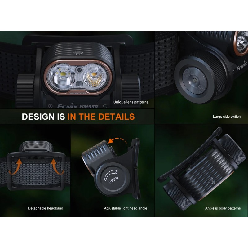 FENIX HM55R MULTI-LED LIGHTWEIGHT OUTDOOR HEADLAMP- 1200 LUMENS - BLACK