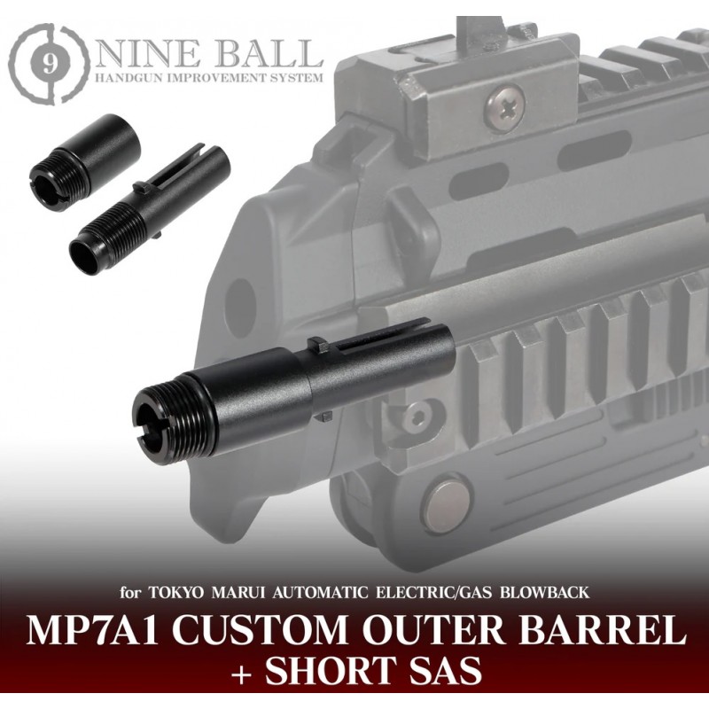 NINEBALL TOKYO MARUI MP7A1 CUSTOM OUTER BARREL WITH SHORT SAS (14MM REVERSE THREAD ADAPTER) 