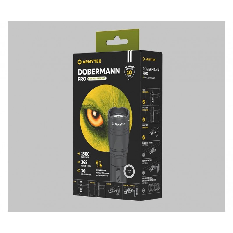 ARMYTEK DOBERMANN TORCIA TATTICA 2 IN 1 CON CARICATORE MAGNETICO USB - WHITE