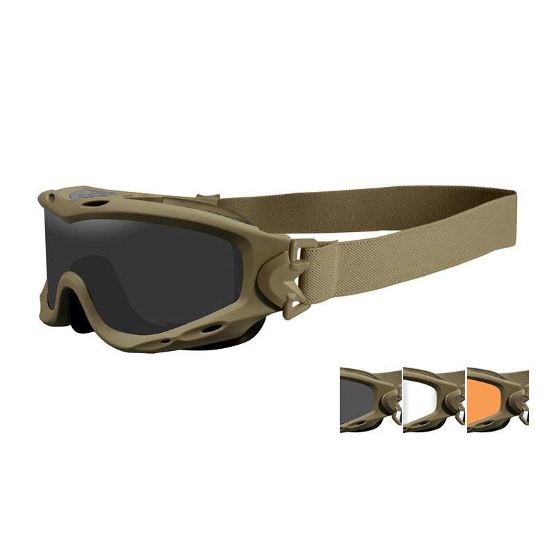 WILEY X BALLISTIC PROTECTION GOGGLES MODEL SPEAR SMOKE GREY/CLEAR/LIGHT RUST TAN FRAME