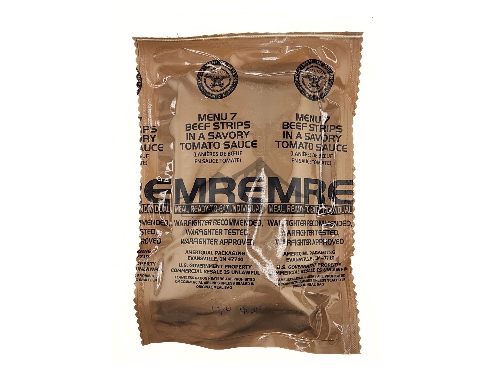 MRE - MENU 7 - BEEF STRIPS IN SAVORY TOMATO SAUCE